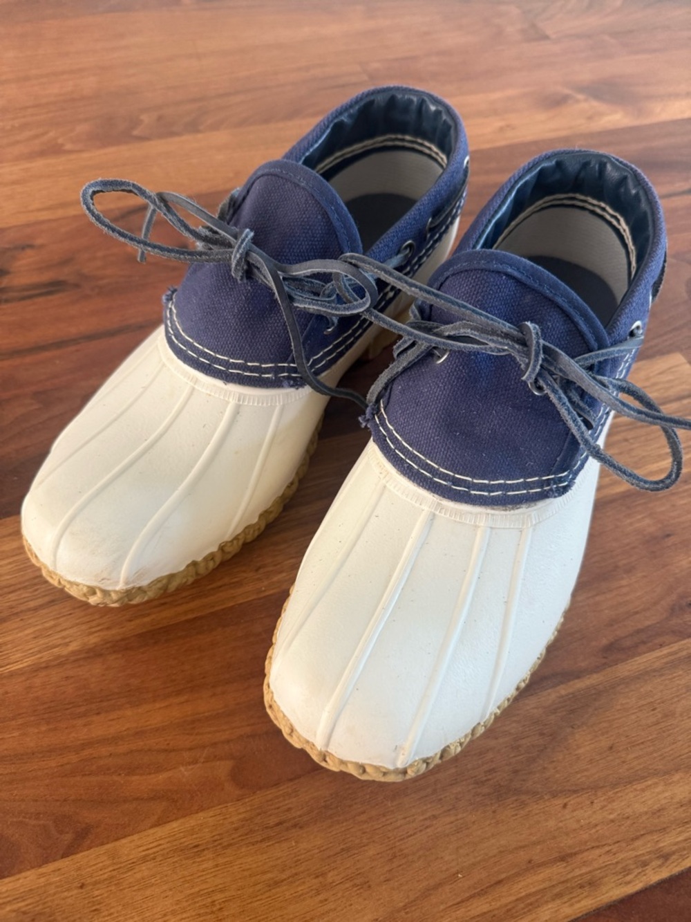 L.L.Bean Women’s Navy and off White Duck-Style Lace-Up Boots